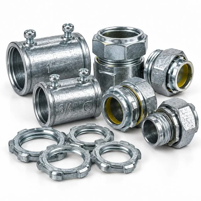 Conduit connectors, couplings and locknuts