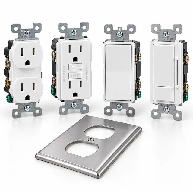 Receptacles, switches and wallplates