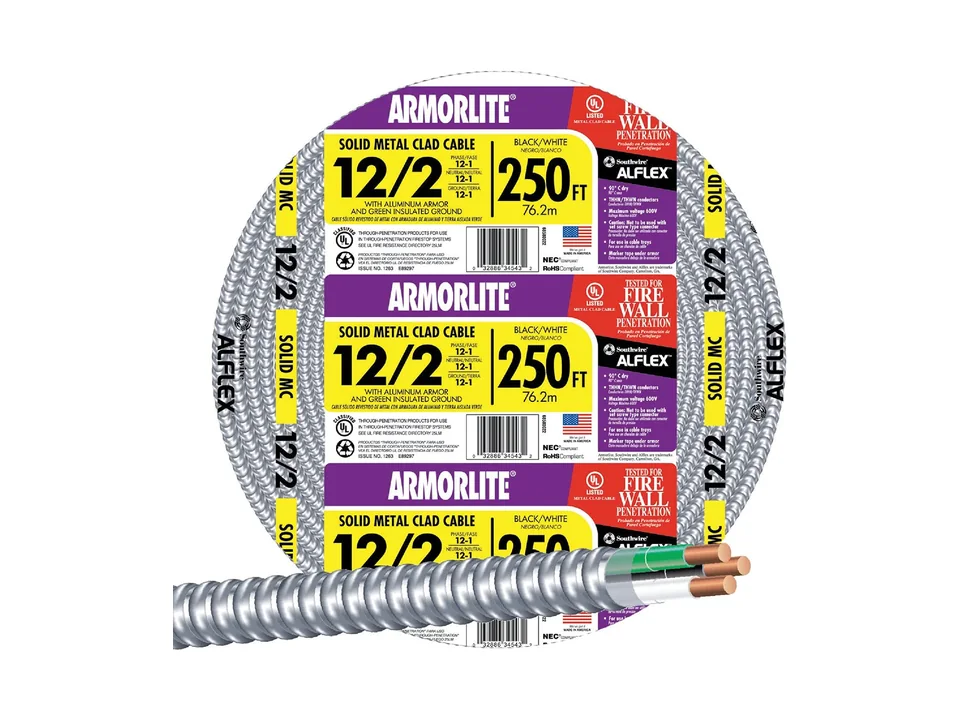 Coil of 12/2 armored electrical cable
