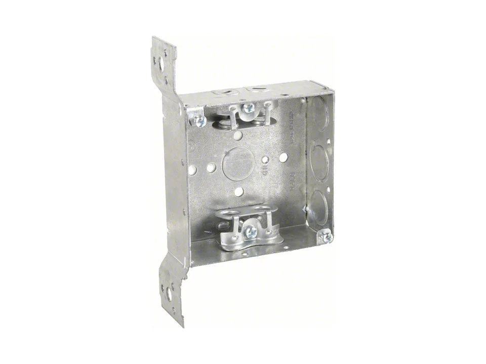 Steel square electrical box with mounting bracket