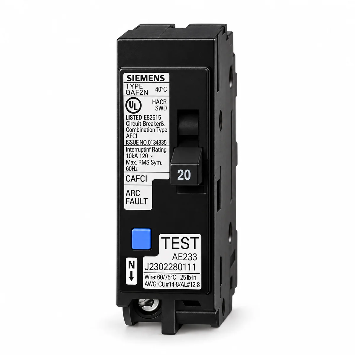Siemens Combination AFCI 20Amp 1-Pole Breaker-QA120AFCN