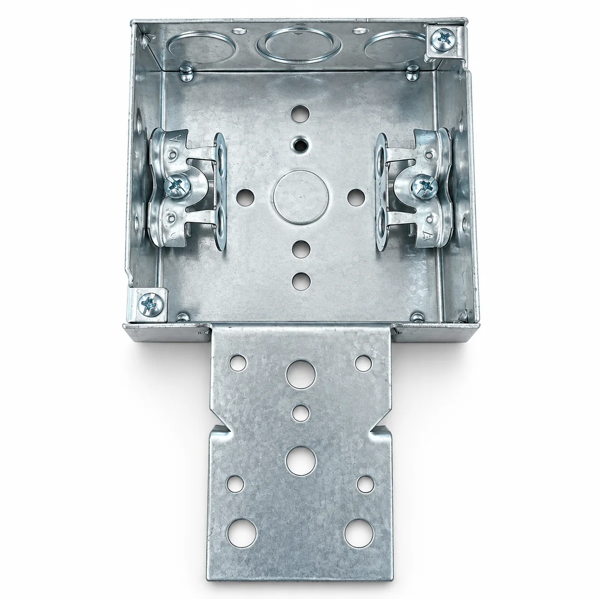 4" Square Box Welded w/ Facing-Up Bracket, BX Clamp